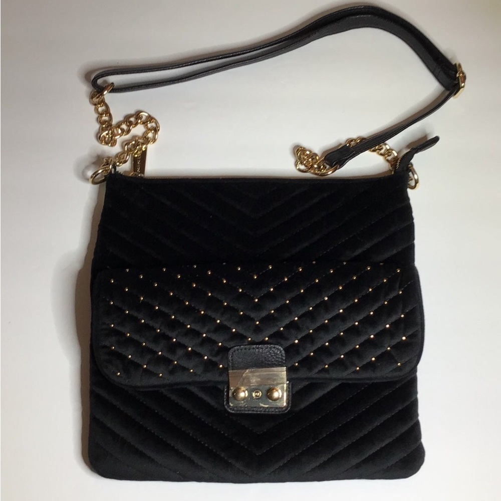 Big Buddha Black Quilted Crossbody Bag with Gold Accents